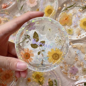 8CM Floral Resin Customised Name Coaster