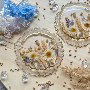 Handmade Dried Flowers Resin Coasters, Tea Coasters, Coaster Set, Tray and Coasters, Resin Coaster Set, Dried Flowers Coasters