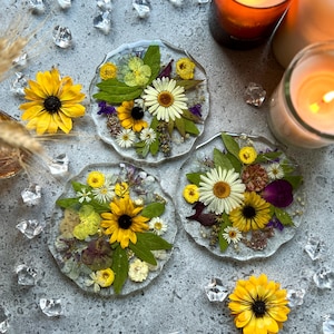 Preserved Flowers Resin Coasters, Flowers Preservation, Weddings Flowers in Resin, Wedding Gift, Tea Coasters, Memory Flowers Preserved