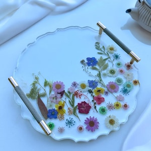 Resin Preserved Flower Tray - Custom Rectangle Serving Tray, Wedding Flower Preservation, Modern Home Decor