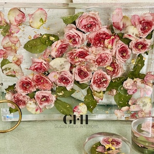 Custom Resin Floral Tray with Matching Coasters – Preserved Flower Keepsake Gift | Memorial Decor | Personalized Home Decor