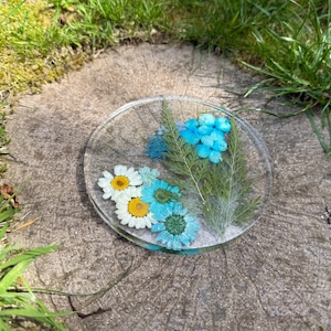 Blue Pressed Flower Resin Coaster | Real Dried Flowers | Unique Floral Gift | Handmade One of a Kind Nature Decor | Botanical Art